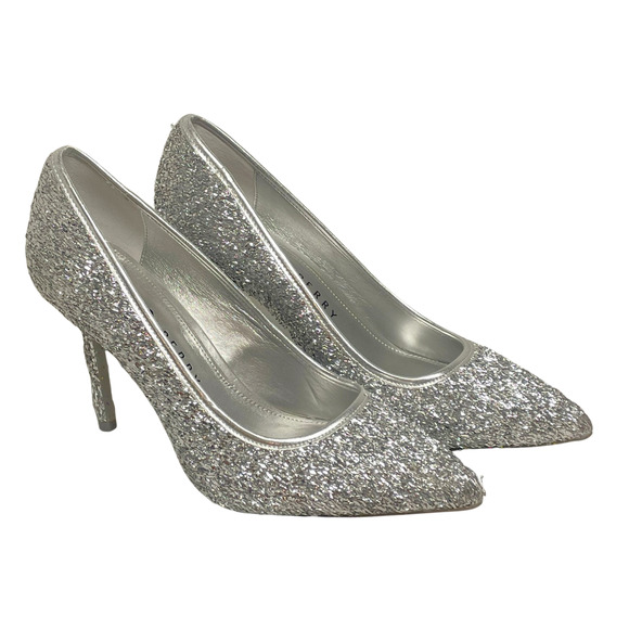 Katy Perry Sz 8.5 The Sissy Pumps 3.5"H Stiletto Heel Carnival Silver Tinsel - Picture 1 of 11
